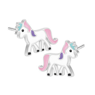 Kolczyki srebrne dla dziewczynki konik Pony emalia