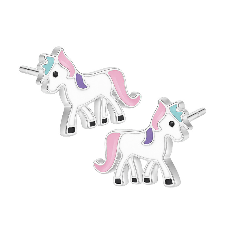 Kolczyki srebrne dla dziewczynki konik Pony emalia