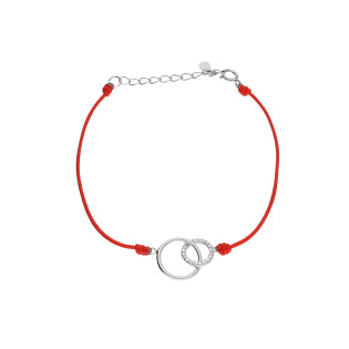 Bransoleta srebrna klanówka z kółkami na czerwonym sznurku