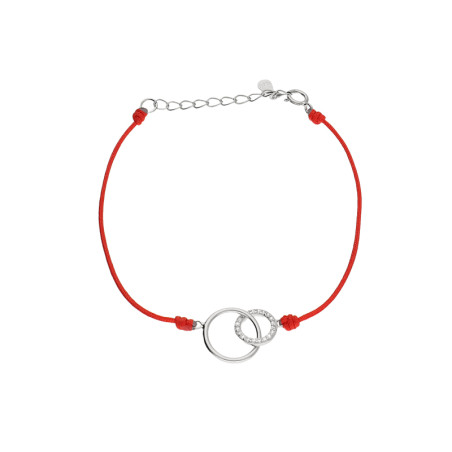 Bransoleta srebrna klanówka z kółkami na czerwonym sznurku