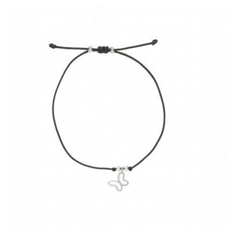 Bransoleta srebrna z motylkiem na czarnym sznurku