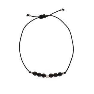 Bransoleta srebrna z fasetowanymi czarnymi kulkami
