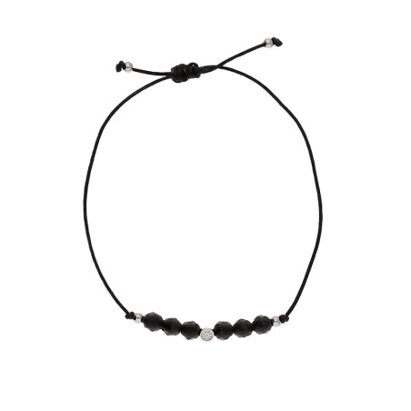 Bransoleta srebrna z fasetowanymi czarnymi kulkami