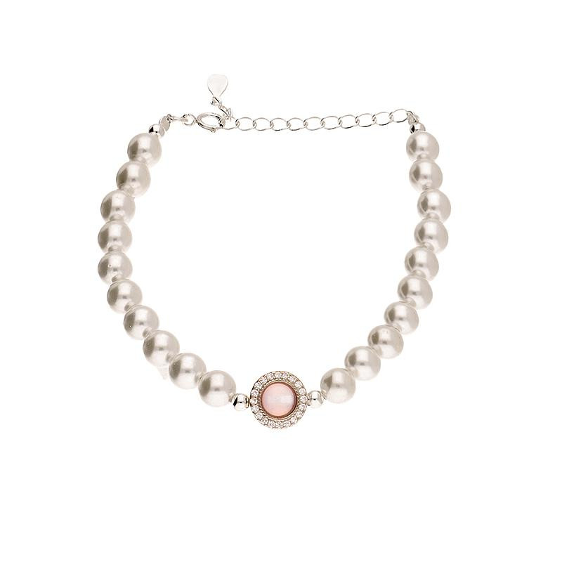 Bransoleta srebrna z perłami i cyrkoniami