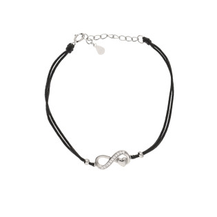 Bransoleta srebrna z nieskończonością cyrkoniami na czarnym sznurku jubilerski