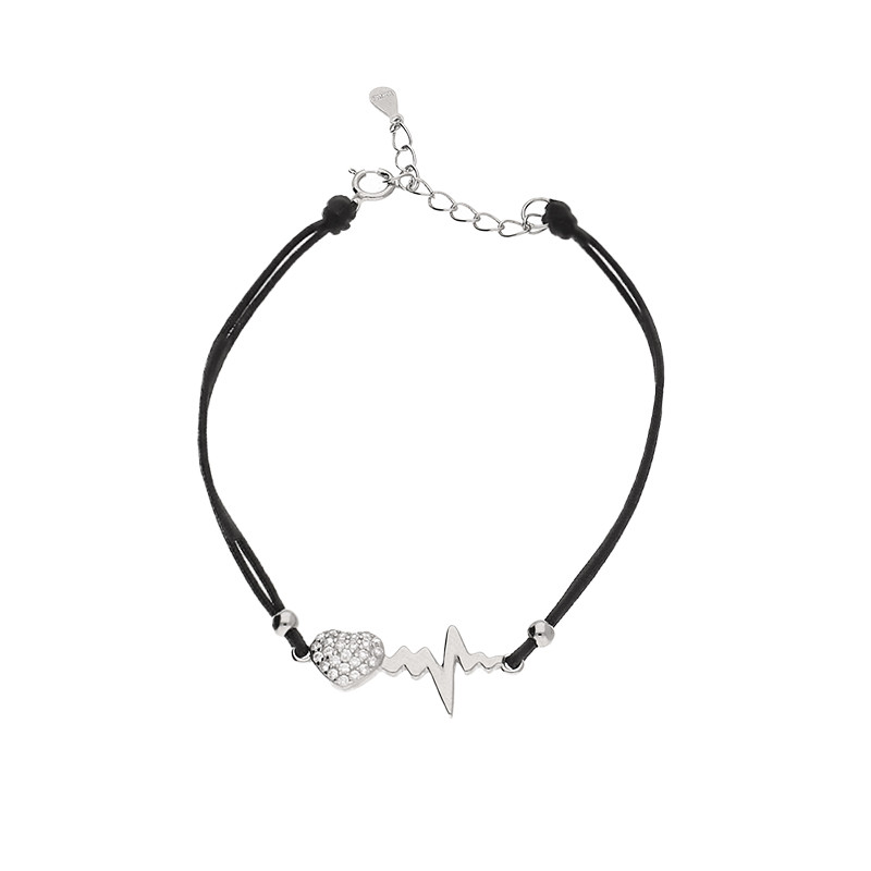 Bransoleta sznurkowa koloru czarnego z symbolem serca i pulsem