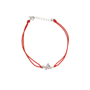 Bransoleta sznurkowa koloru czerwonego zdobione srebrnymi motylkami