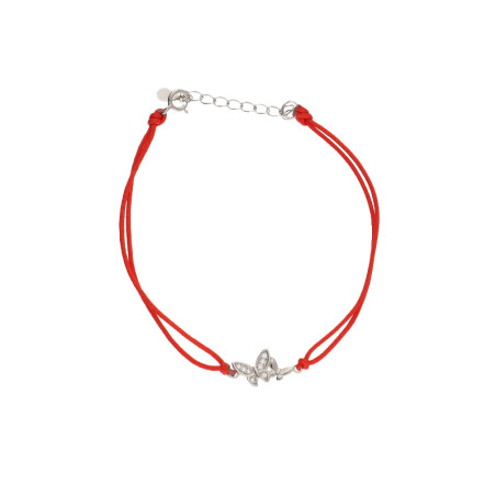 Bransoleta sznurkowa koloru czerwonego zdobione srebrnymi motylkami
