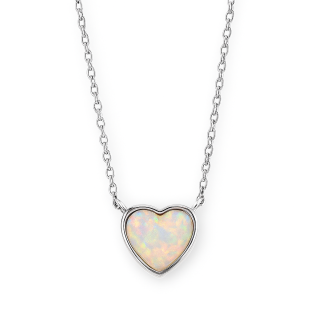 Naszyjnik srebrny serce z białym opalem