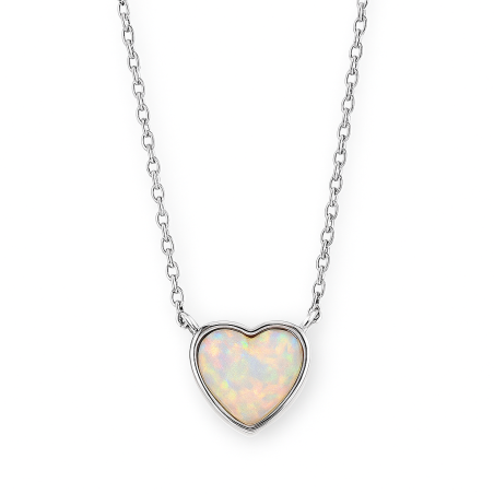 Naszyjnik srebrny serce z białym opalem