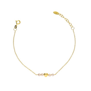 Bransoletka srebrna koloru złotego z gładkim sercem i perełkami