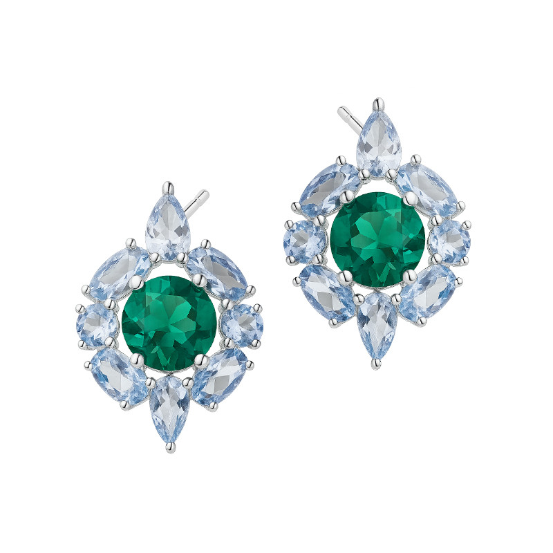 Kolczyki srebrne z zielonym kwarcem i niebieskim spinelem