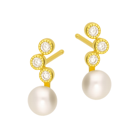 Kolczyki srebrne koloru złotego z perłami i cyrkoniami