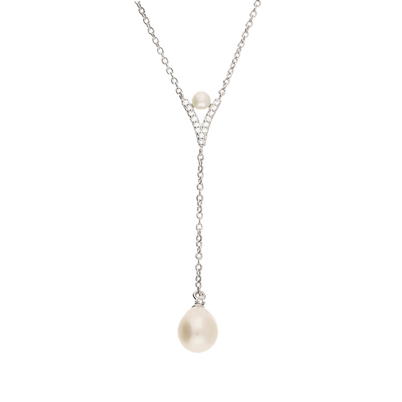 Naszyjnik srebrny krawatówka z naturalną perłą