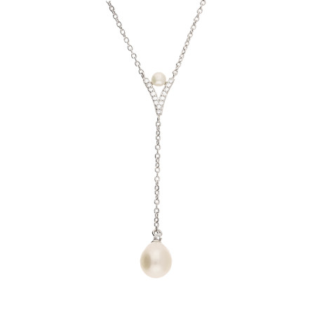 Naszyjnik srebrny krawatówka z naturalną perłą