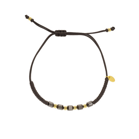 Bransoleta pozłacana z kryształkami na szarym sznurku