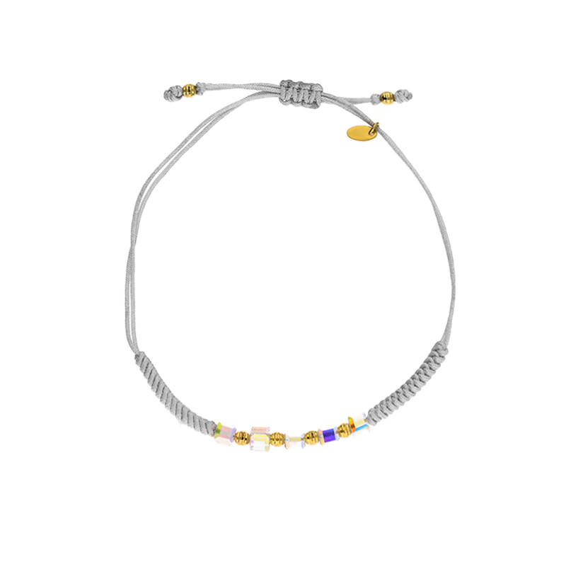 Bransoleta z kryształkami na szarym sznurku