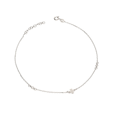 Bransoleta srebrna na nogę z koniczynką i cyrkoniami