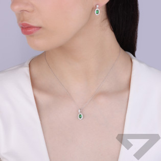 Kolczyki srebrne owalna markiza z zieloną cyrkonią próba 925