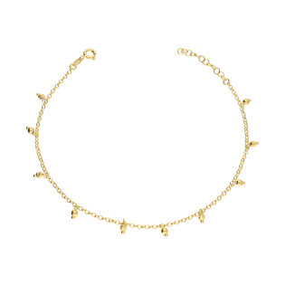 Bransoleta srebrna na nogę koloru złotego wiszące kulki blask i kulki grawer