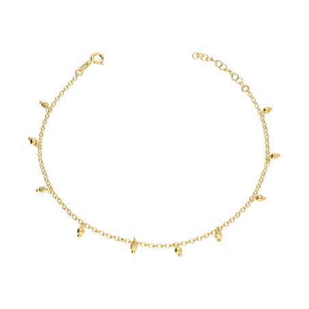 Bransoleta srebrna na nogę koloru złotego wiszące kulki blask i kulki grawer