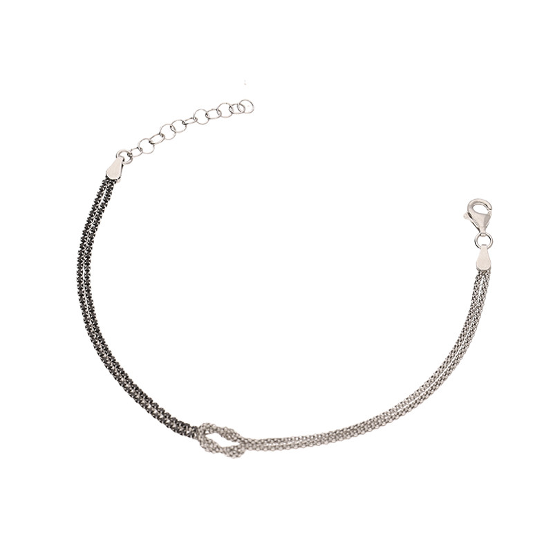 Bransoleta srebrna węzeł i czarne cyrkonie