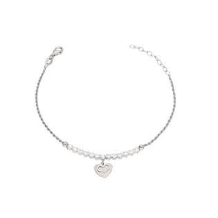 Bransoleta srebrna z wiszącym sercem i cyrkoniami