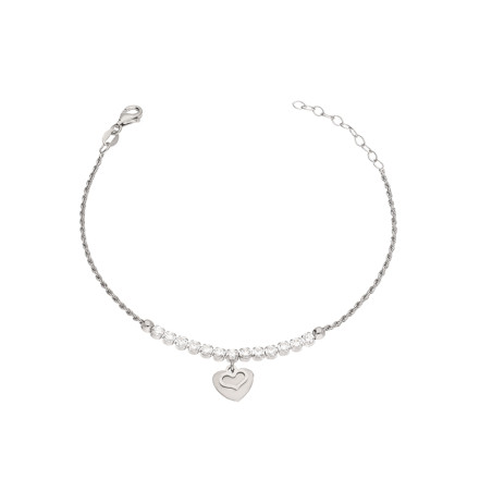 Bransoleta srebrna z wiszącym sercem i cyrkoniami