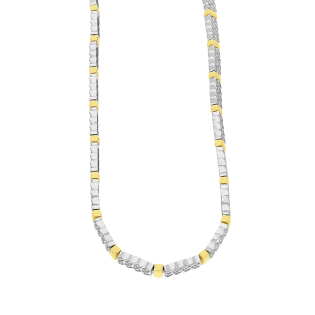 Naszyjnik srebrny 925 owalne wzory z cyrkoniami i blaszki w kolorze złota