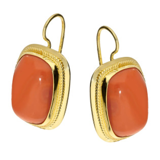 Kolczyki z koralem w prostokątnej oprawie złoto 585