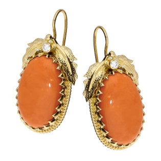 Kolczyki z owalnym koralem i cyrkonią złoto 585