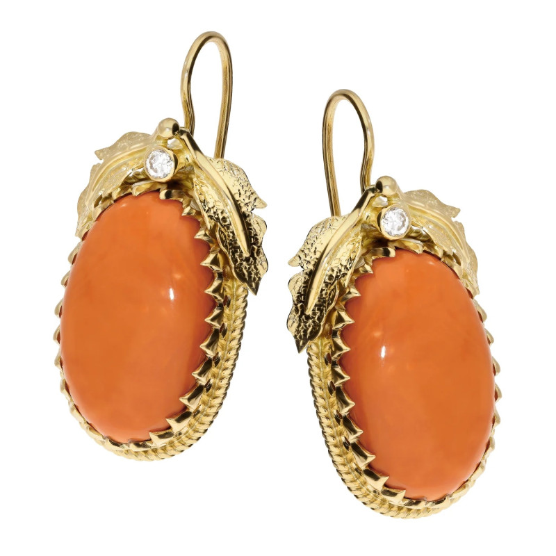 Kolczyki z owalnym koralem i cyrkonią złoto 585