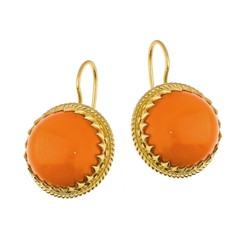 Kolczyki złote 585 z okrągłym koralem