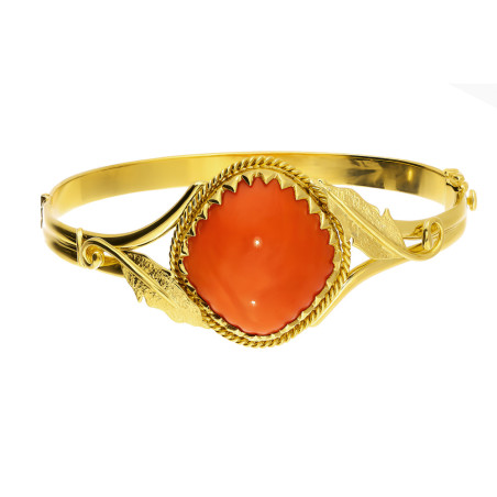 Bransoletka typu bangle ze złota 585 z kwadratowym obłym koralem