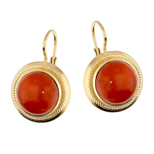 Kolczyki z okrągłym koralem szlif kaboszon złoto 585