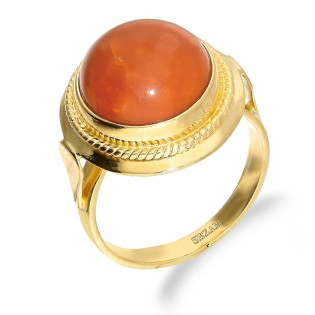 Pierścionek z okrągłym koralem szlif kaboszon ze złota 585
