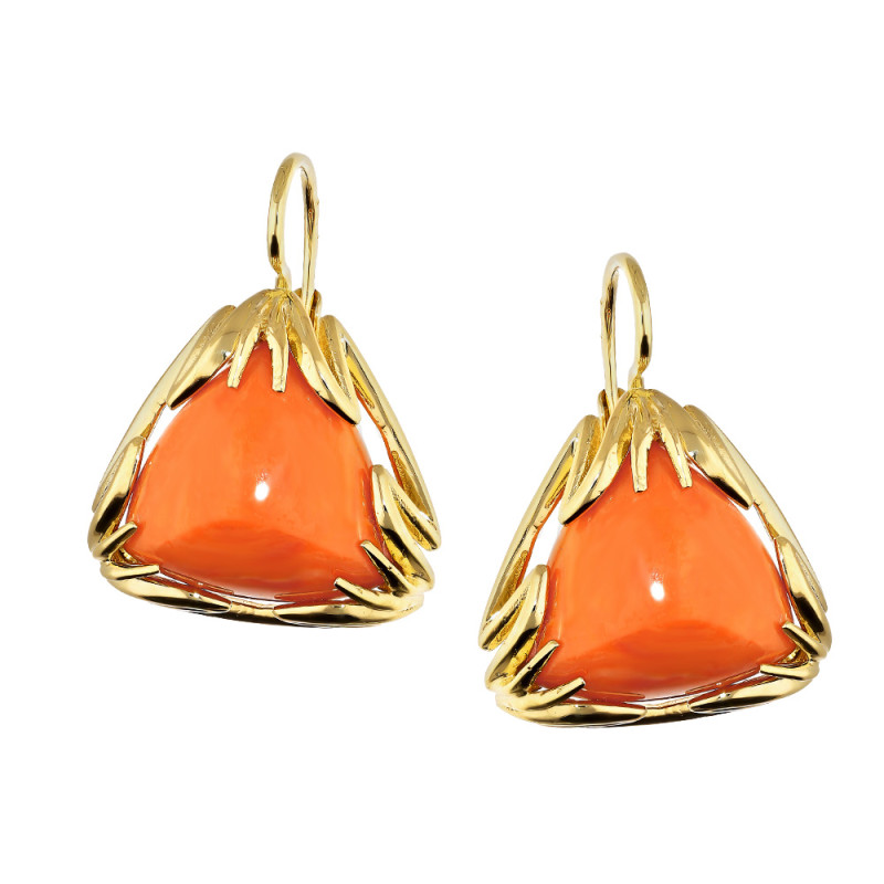 Kolczyki z koralami z formie trójkąta oprawione w złoto 585