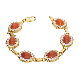 Bransoletka ze zdobieniami w formie owalnych Markiz z koralami złoto 585