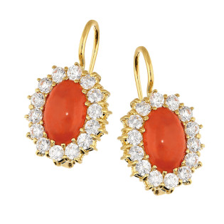 Kolczyki złote z formie owalnej Markizy z koralami próba 585