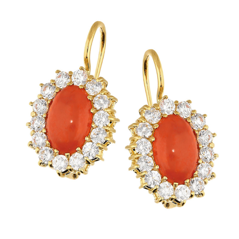 Kolczyki złote z formie owalnej Markizy z koralami próba 585