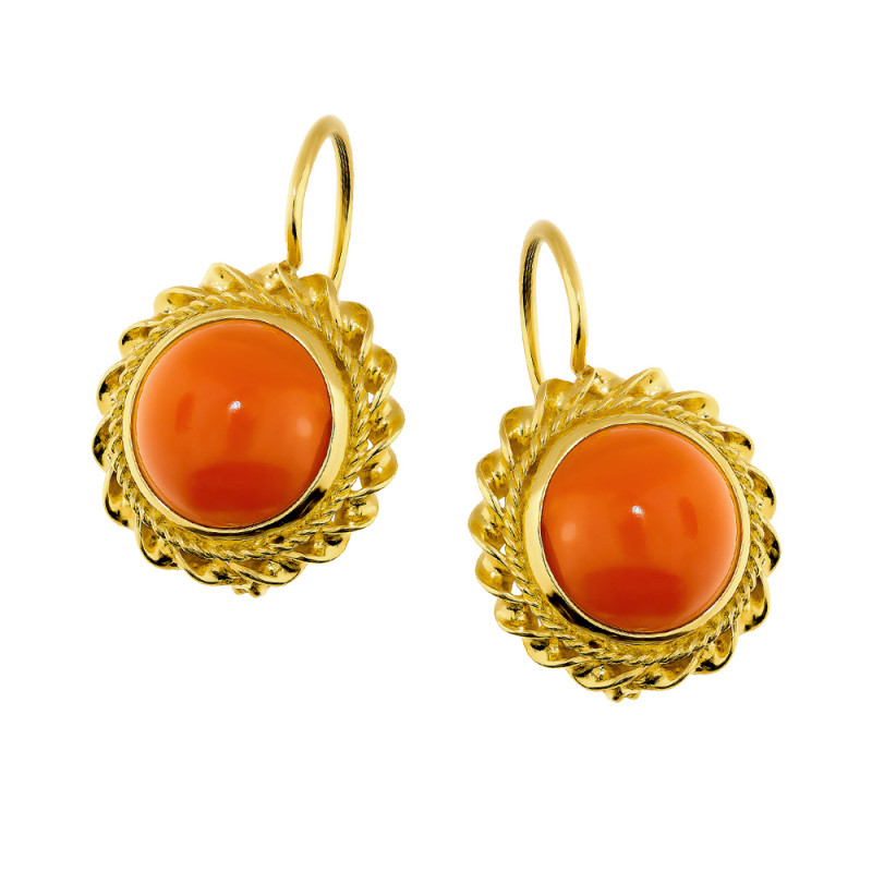 Kolczyki złote góralskie z koralami