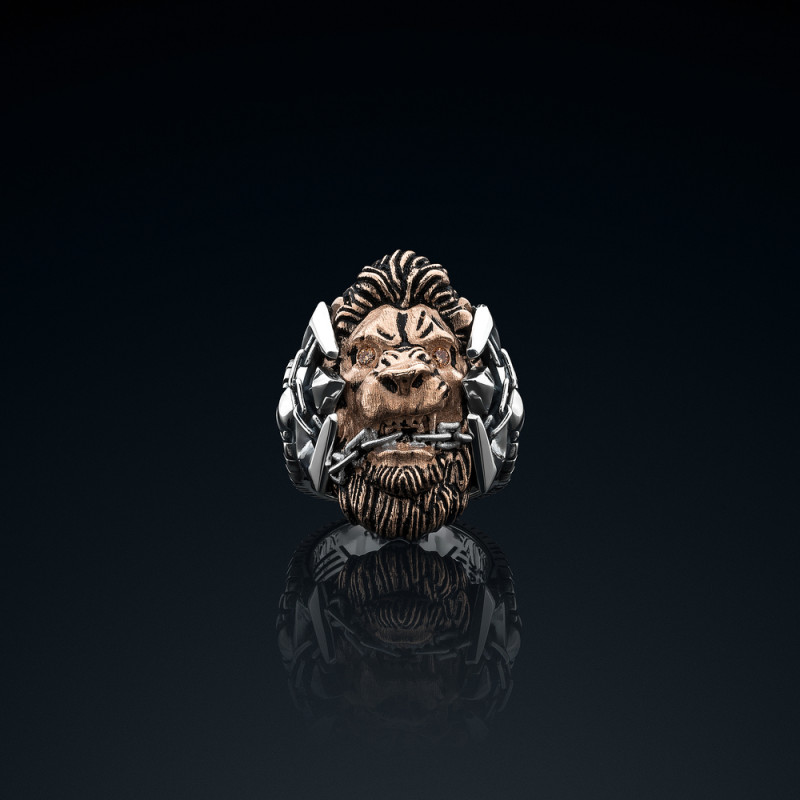 Sygnet męski BREAKBOYZ Monster Lionborn srebro 925 z różowym pozłoceniem