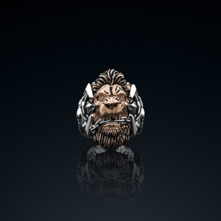 Sygnet męski BREAKBOYZ Monster Lionborn srebro 925 z różowym pozłoceniem