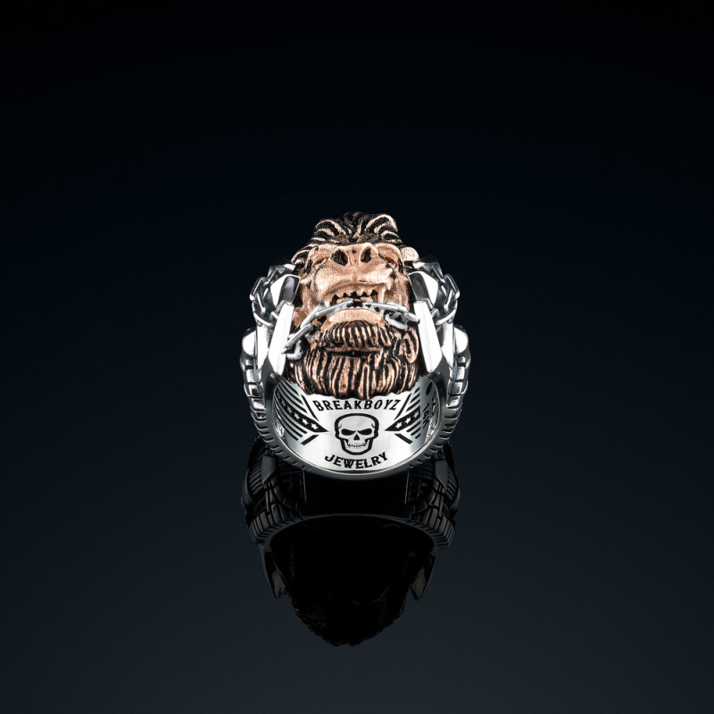 Sygnet męski BREAKBOYZ Monster Lionborn srebro 925 z różowym pozłoceniem