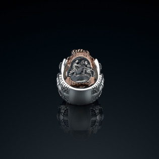 Sygnet męski BREAKBOYZ Monster Lionborn srebro 925 z różowym pozłoceniem