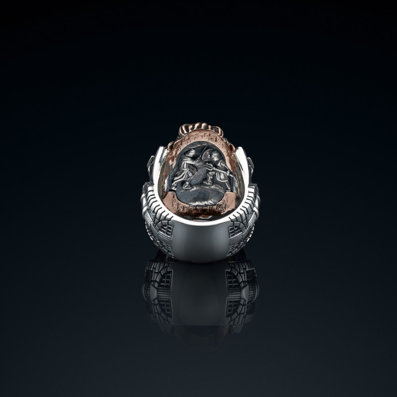 Sygnet męski BREAKBOYZ Monster Lionborn srebro 925 z różowym pozłoceniem