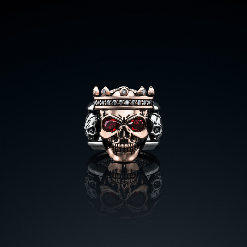 Sygnet męski BREAKBOYZ Skull The Light of Seven srebro 925 z różowym pozłoceniem