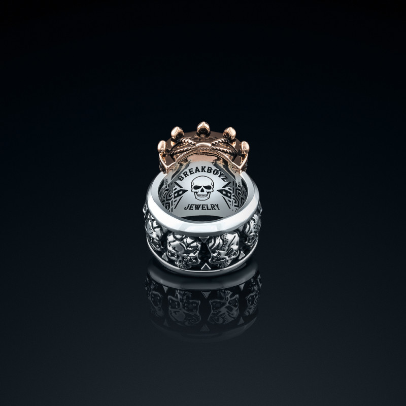 Sygnet męski BREAKBOYZ Skull The Light of Seven srebro 925 z różowym pozłoceniem
