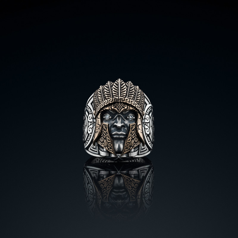 Sygnet męski BREAKBOYZ Titan series Aztec srebro 925 z różowym pozłoceniem i diamentami 0,13 ct