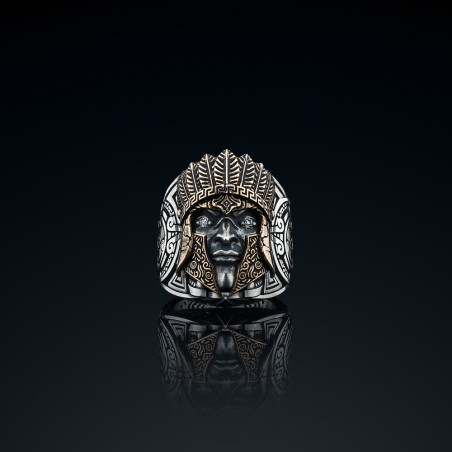 Sygnet męski BREAKBOYZ Titan series Aztec srebro 925 z różowym pozłoceniem i diamentami 0,13 ct